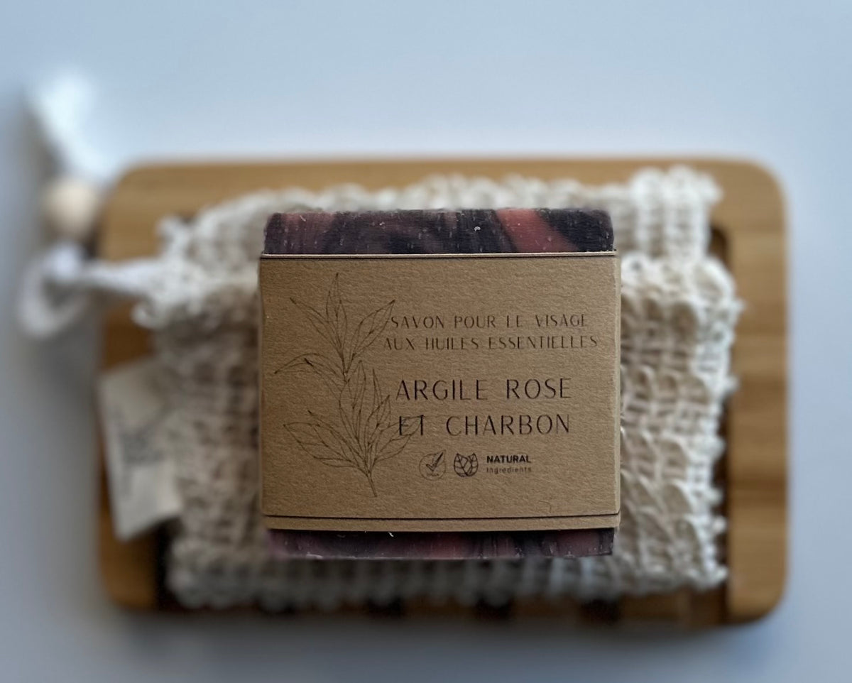 SAVON POUR LE VISAGE - ARGILE ROSE ET CHARBON